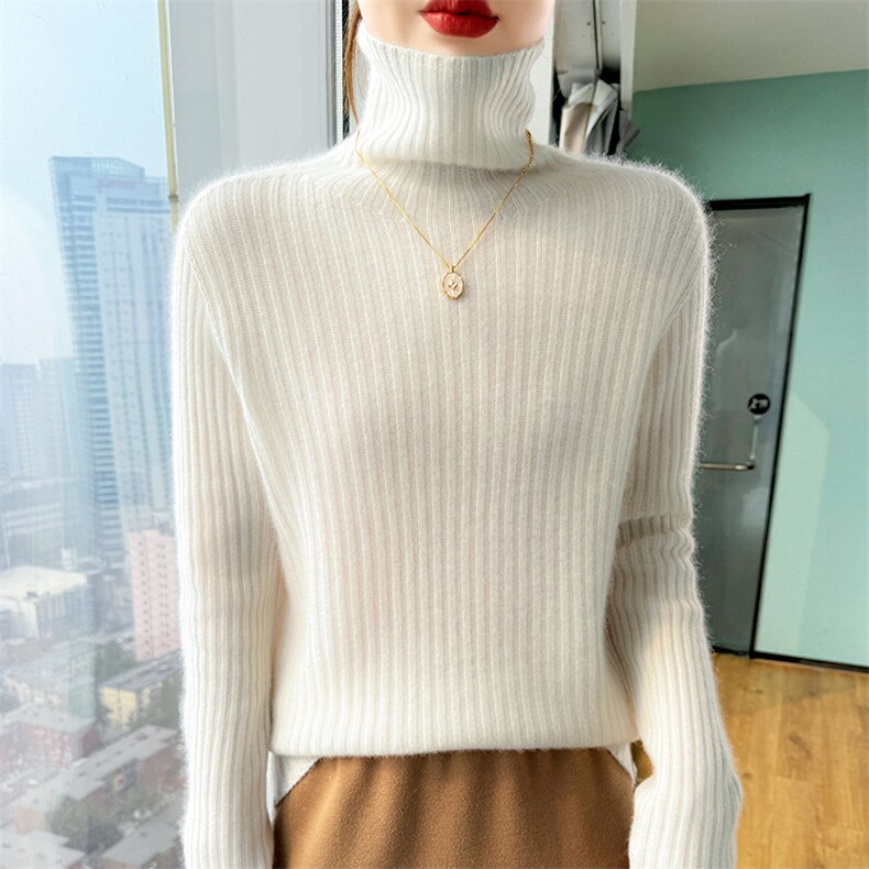 羊毛衫女堆堆领毛衣加厚宽松慵懒坑条高领针织打底内搭,女装羊毛衫,美轩羊绒