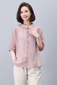 苎麻衬衫女夏季2024新款薄款宽松显瘦七分袖小衫减龄洋气妈妈上衣图片