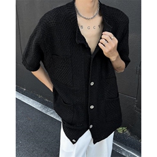 简约镂空纯色白衬衫ins男复古流行原宿百搭短袖衬衣ZE1102-P45，男装衬衫，星座302B