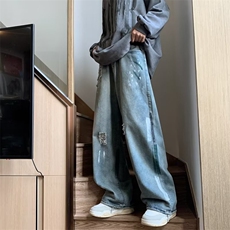 美式休闲涂鸦扎染牛仔裤男直筒阔腿工装裤复古K1070-P48，男装牛仔裤，星座1109-3