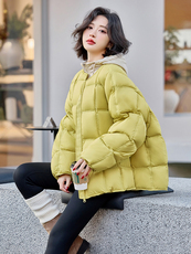 韩版2024冬季新款羽绒服女中长款时尚保暖白鸭绒黄色龟背外套潮，女装羽绒服，仟媚宠