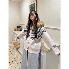 网图有货费尔岛针织毛领提花毛衣外套男女宽松百搭上衣A1120-P78，男装针织衫/毛衣，星座1505