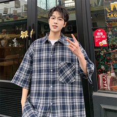 短袖衬衫男夏季新款磨毛格子衬衣DX711-特批25无差价，男装衬衫，星座214-3
