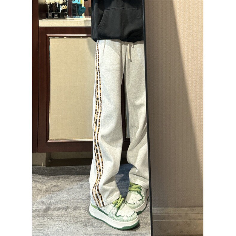 【有货】JRK83LL-特P45 加绒豹纹三条杠裤子男加厚条纹卫裤图片