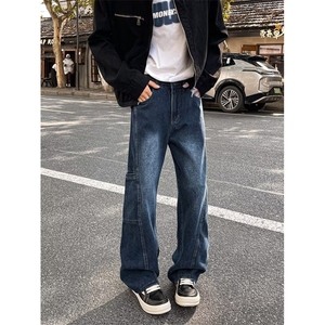 休闲阔腿工装牛仔裤男宽松小众2024新款高街拖地裤子RK2341-P48图片