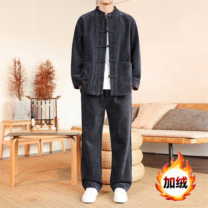 2025秋季新款雪尼尔加绒加厚套装两件套，男装休闲套装，电商A008
