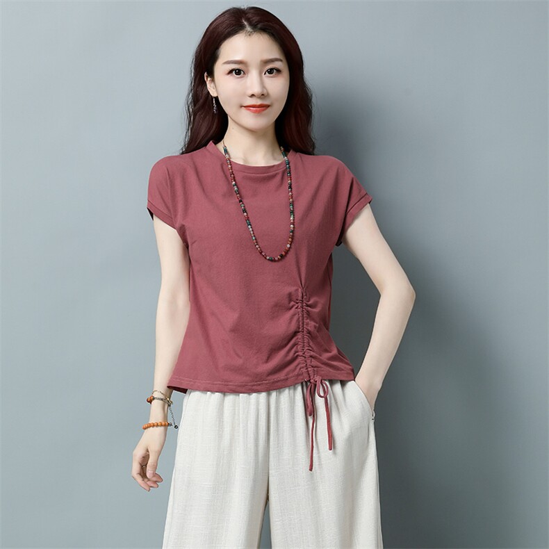 旗舰店短袖T恤女2024夏季新款韩版妈妈棉麻体恤上衣女图片