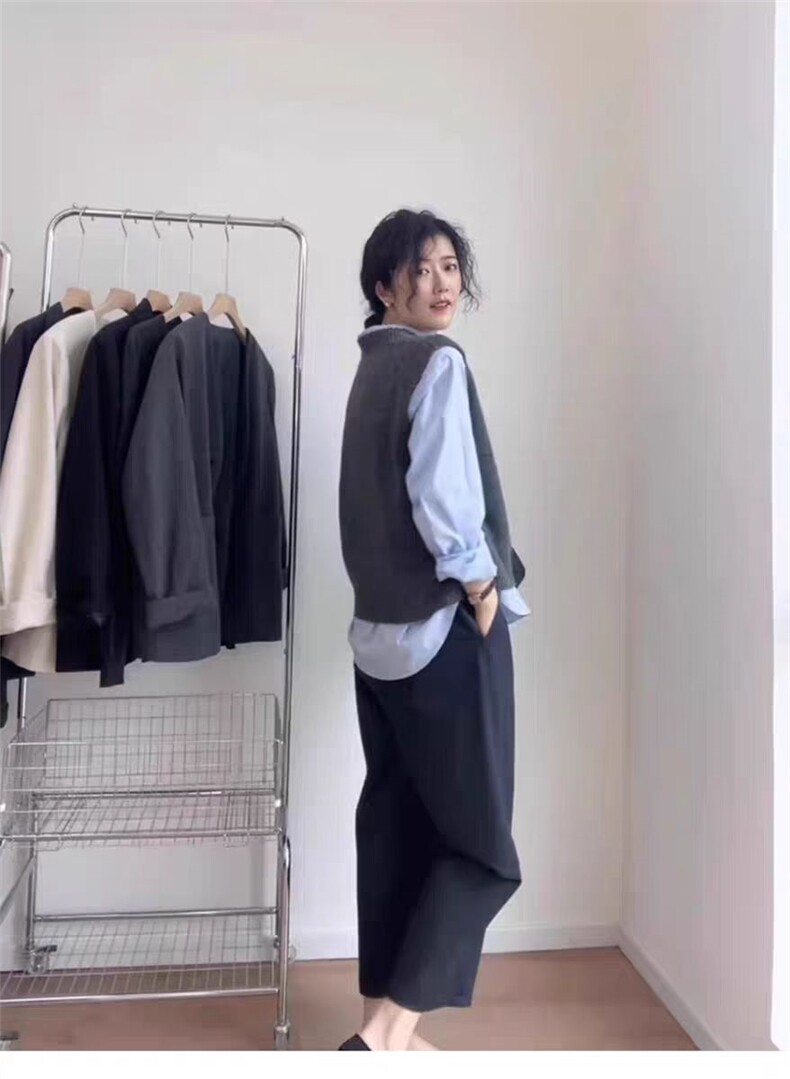 羊毛针织马甲女宽松慵懒镂空无袖毛衣坎肩背心,女装马甲,冀清阳荣
