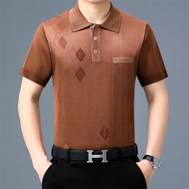 夏装新款短袖t恤男士夏季冰丝polo衫宽松中老年衣服时尚百搭男装图片