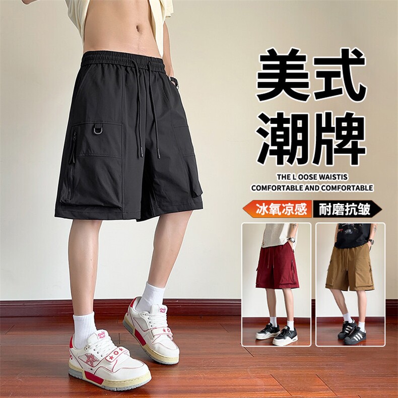 抖音品质港版复古冰丝清凉男女工装短裤A146-GY502特p35量大优图片