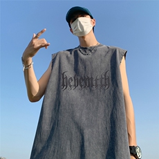 水洗做旧坎肩背心男夏季美式复古高街潮牌粉色运动无袖T恤青少年，男装背心/马甲，电商A268A
