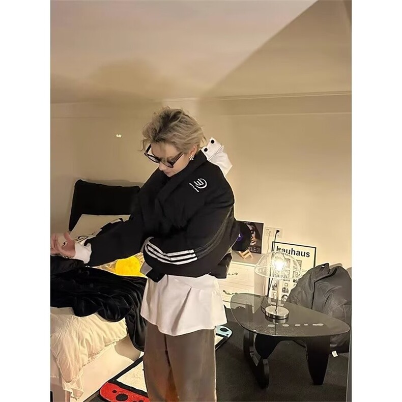 【有货】DM61-P88潮拼色侧边条纹面包服女冬季新款保暖加厚棉衣,男装棉衣,星座603-2