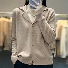 25秋冬新款纯羊毛宽松西服领开衫毛衣外套女显瘦百搭针织羊绒上衣，女装羊毛衫，邦太羊绒