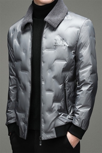 羽绒服可卸羊毛毛领中年男翻领羽绒服防寒纯色羽绒男ZL99667-P225图片