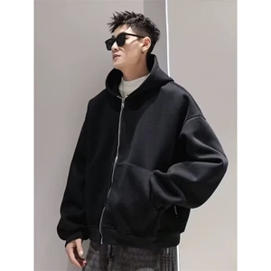 1506-1/WF091/P60潮牌立体背包重磅连帽开衫卫衣男设计感拉链外套