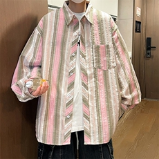 控价59条纹格子衬衫宽松外套男女衬衣百搭格子外套CS2421P40，男装衬衫，电商A128