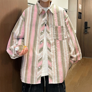 控价59条纹格子衬衫宽松外套男女衬衣百搭格子外套CS2421 P40图片
