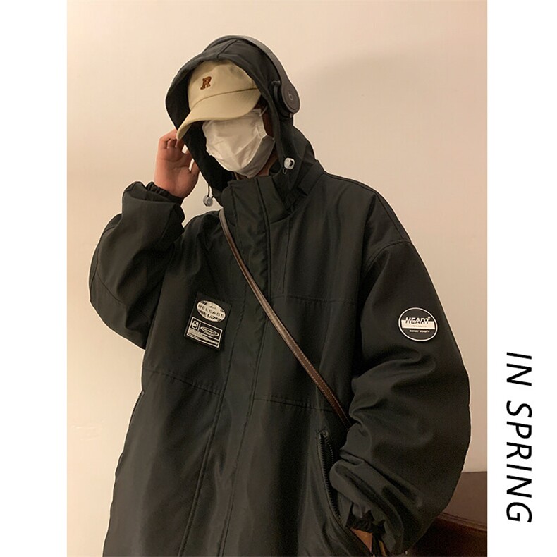 2025春款防泼水连帽冲锋衣男休闲大码工装夹克外套J35-P100,男装夹克,电商A001