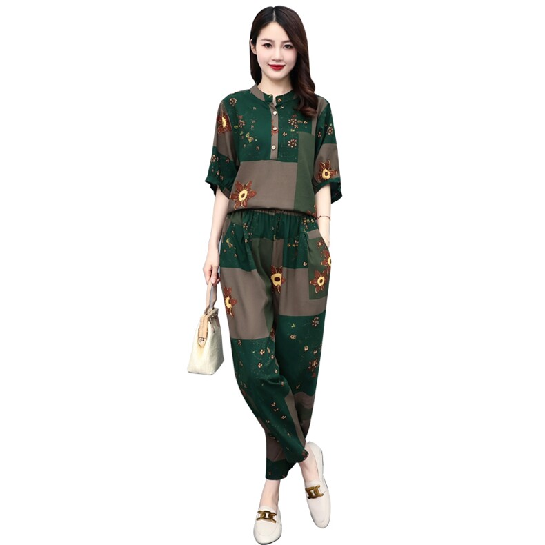 休闲时尚套装女夏装2022新款洋气减龄宽松显瘦印花两件套,女装套装/套裙,千千佰惠