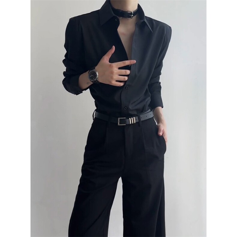 抖音得物品质二开26春装中性风冰丝休闲长袖衬衣垂感宽松上衣W88,男装衬衫,电商A486-1