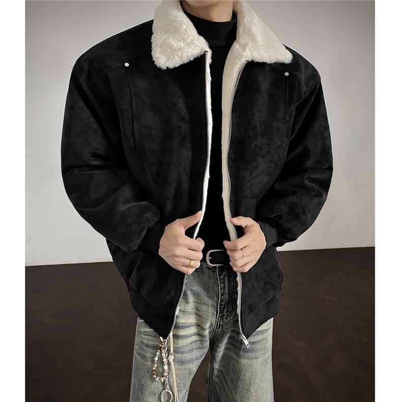 W85299 特P85  座山雕兔毛拼接复古皮衣棉衣棉服外套图片
