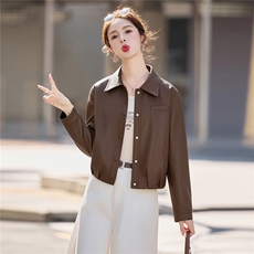 【春季女装新款】2026大量现货春季时尚百搭短款皮衣外套，女装皮衣，缘衣格