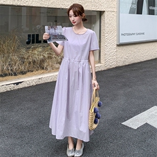 法式休闲收腰淡紫色连衣裙女夏2025新款独特洋气显瘦漂亮甜美长裙，女装连衣裙，2C256