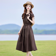 天丝棉连衣裙女夏轻奢高级感时尚洋气收腰遮肚子减龄显瘦衬衫裙子，女装连衣裙，靓衣阁