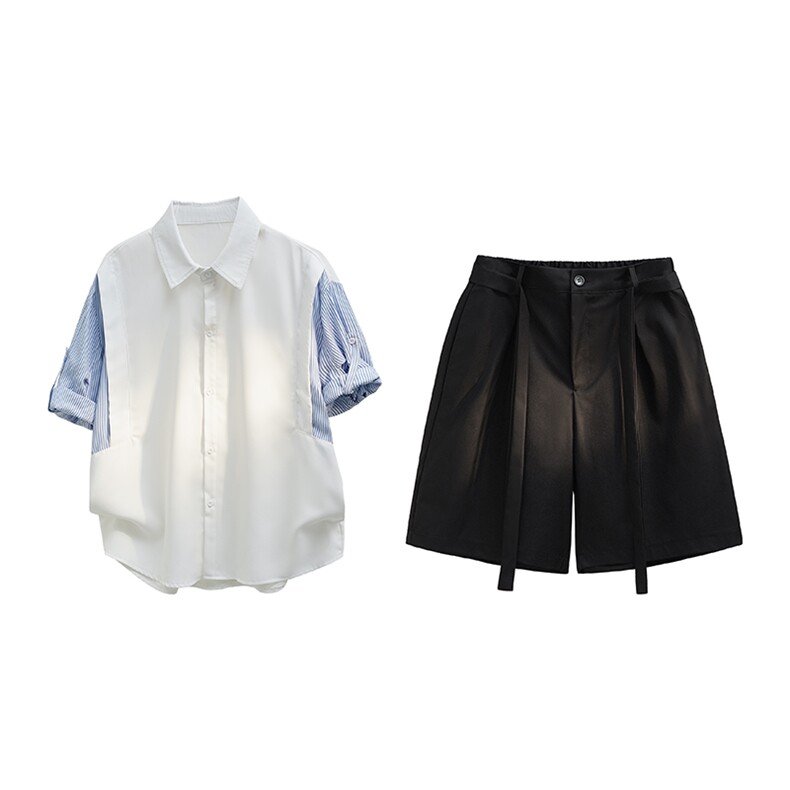 得物套装假两件拼接衬衫上衣加冰丝西装裤CS008-KZ009特P69，男装西服套装，电商B319