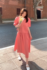 现货2021夏季新款圆领收腰连衣裙浙宝292A货号W003，女装连衣裙，时倾STUDIO
