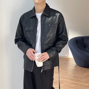 春秋季翻领皮夹克男士皮衣青年帅气机车服休闲轻熟上衣男 JKA25图片