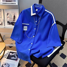 港风日系设计短袖衬衫男ins潮牌ins百搭日系潮流慵懒CY1116-P35，男装衬衫，星座412-2