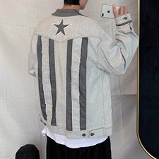 703-J秋季弹力牛仔拼接毛边夹克外套休闲，男装夹克，星座703