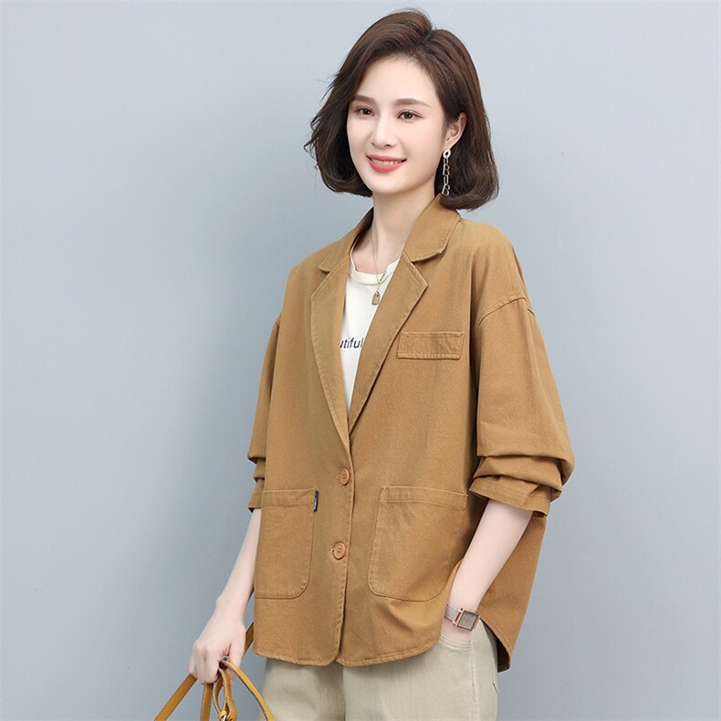 休闲西装早秋中年妈妈减龄洋气时髦宽松短款外套裤子搭配两件，女装短外套，悦见她