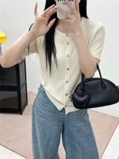 -韩版小清新精纺羊毛圆领开衫短袖，女装T恤，艾米娇羊绒
