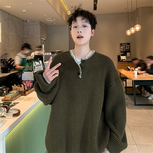 Cleanfit珠地设计感亨利领毛衣慵懒风手工缝线针织衫外套秋冬F06图片