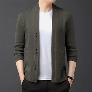 男春秋季新款2022商务休闲男士外套宽松中年长袖羊毛纯色上衣服图片