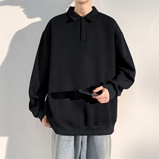 抖音得物高品质二开230克精梳珠地光版纯色宽松长袖T恤翻领POLO衫，男装T恤，电商A486