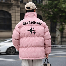 港风冬季新款棉衣男印花宽松PU皮立领面包服大码外套男MY625-P128，男装棉衣，星座505-3