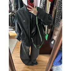 美式复古设计感黑色撞色格子开衫秋冬新款休闲户外骑行夹克外套女，男装夹克，星座506A