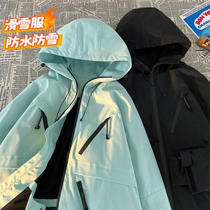 冬新设计感防水拉链魔术贴滑雪服男大码加绒加厚夹克外套M19-P180图片