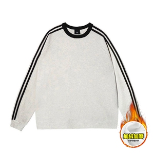 480G重磅加绒硬挺boxy男女秋冬美式高街结构三条杠圆领卫衣厚外套,哺乳期宝妈穿搭女秋冬图片