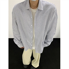 美式黑白条长袖衬衫加厚版本C5889-特P28蓝，男装衬衫，电商A094