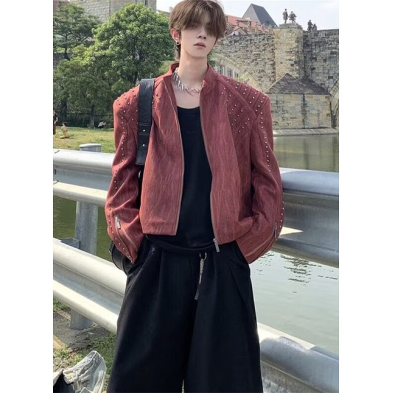 铆钉磨砂纹理皮衣日系文艺时尚慵懒潮流新款百搭简约气质JS568，男装皮衣，星座1116A（原606A-3）