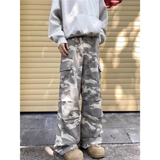 新款潮流白灰色迷彩裤男款夏季直筒长裤简约A8278-P62，男装休闲裤，星座208-5