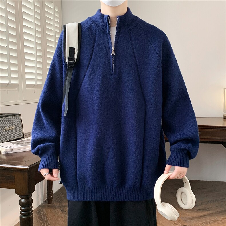 MY7326-TP55半拉链新款针织衫男慵懒风针织长袖套头毛衣外套,男装针织衫/毛衣,电商A320
