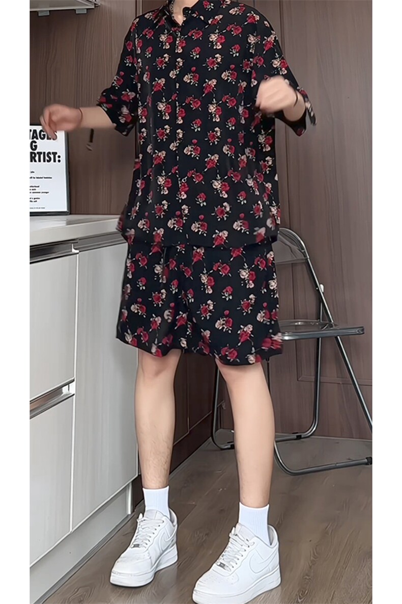 1短袖衬衫男+短裤男套装男聚酯纤维M-5XL大码TZ78702P50控98,男装牛仔裤,星座226-2