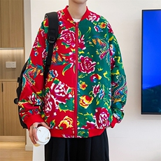 J01男女棒球领夹克外套东北大花汉服开衫左右拼接撞色潮男女，男装夹克，星座115A(原星座507）