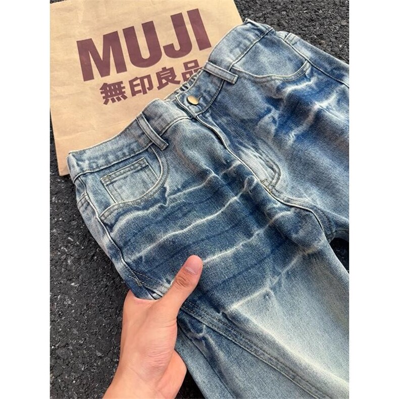 1506/QS41390/P50美式复古闪电纹斜切纹显瘦设计感个性百搭牛仔裤,男装牛仔裤,星座1506