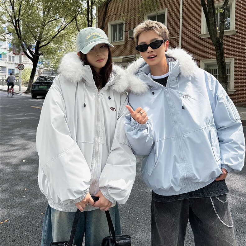 【高品质】情侣款大毛领派克服羽绒服保暖棉服外套T601-P105网图，男装羽绒服，电商B245